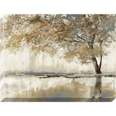 an abstract painting of a tree reflecting in the water on a white background with neutral tones