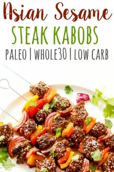 These Asian sesame Whole30 steak kabobs are marinaded in a quick and easy Whole30 and Paleo marinade that make the grilled steak kabobs really come to life! It's a simple Whole30 steak kabob recipe that anyone can whip up, and it's even easier to grill. #whole30steak #paleosteak #whole30grilling #ketosteak Aip Steak Marinade, Paleo Steak Marinade, Sesame Ginger Steak Skewers, Best Steak For Kabobs, Paleo Kabobs On The Grill, Paleo Marinade, Beef Shish Kabob Marinade, Beef Kabob Marinade, Grilled Steak Kabobs