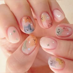 Korean Jelly Nails Summer, Goldfish Nails, Korean Nails Short, Delicate Nail Art, Nail 2022, Kutek Disney, Hello Nails, Cute Nail Art Designs