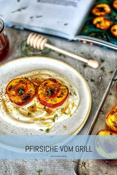 some food is sitting on a plate and next to other foods that are in the background