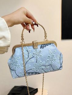 Elegant Blue Lace Embroidery Handbag for Special Occasions Light Blue Formal Shoulder Bag, Light Blue Formal Bag With Detachable Handle, Elegant Blue Clutch With Top Handle, Elegant Blue Top Handle Clutch, Elegant Blue Shoulder Bag Clutch, Light Blue Rectangular Bag For Formal Occasions, Light Blue Evening Bag With Detachable Handle, Blue Formal Bags For Spring, Evening Light Blue Bag With Detachable Handle