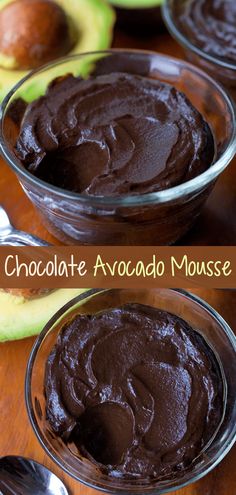 chocolate avocado mousse in two bowls with spoons