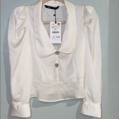 New With Tag, No Rips, Hols Or Stains, Size: S Armpit To Armpit: 17.5” Waist Flat Across: 14.5” Length: 18.5” Fast Shipping! Zara Formal Collared Tops, Formal Collared Zara Tops, Chic Zara Blouse With Collar, Zara Formal Tops For Spring, Zara Collared Party Blouse, Zara Collared Blouse For Party, Zara Puff Sleeve Tops For Work, Zara Fitted Top With Collar, Fitted Zara Collared Tops