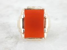 Sleek Carnelian Men's Ring from the Retro Era 63583V-N Rectangle Ring, Retro Era, Carnelian Ring, Ring Simple, Gold Gift, Men's Ring, Rings Simple, Amethyst Ring, Orange Red