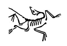 a black and white drawing of a skeleton running with its arms spread out to the side