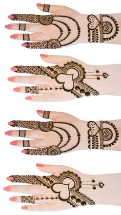 three hands with henna designs on them