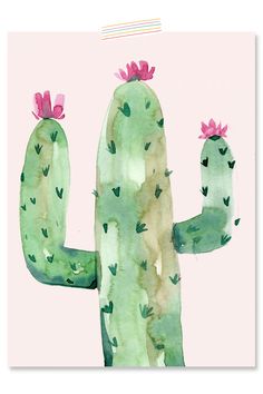 Dorm Prints - Dorm Room Poster Print - Cactus Watercolor Cute Painting Ideas For Room Decor, Watercolor Cards Artwork, Waterpaintings Aesthetic, Easy Waterpaintings Ideas, Trendy Watercolor Paintings, Watercolor Pop Art, Bright Watercolor Paintings, Easy Watercolor Painting Ideas For Beginners, Things To Draw With Watercolor