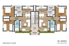 the ground plan for an apartment building with three bedroom and two bathroom areas, including a second