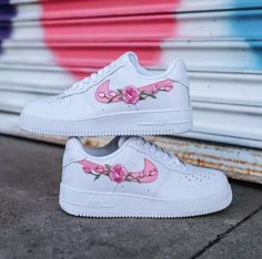 Nike Air Force 1 Custom Low Pink Rose Floral White Shoes Mens Women Kids Size | eBay Rose Stitch, Fall Toe Nails, Anime Air Force 1, Af1 Nike, Custom Sneakers Nike, Air Force Nike, Af1 Custom, Shoes Air Force, Air Force 1 Sneakers