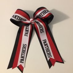 Red, White And Black Panther Hair Bow. Clip Back. New.. Color Guard Hair, Sports Hair Bows, Girls Hair Bows Diy, Cheer Team, Color Guard, Cheer Bows, Big Bows, Diy Hair Bows, Diy Bow