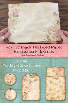 the instructions for how to make tea - dyed paper bags with your ink journals and free printables