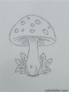 a drawing of a mushroom with leaves on it