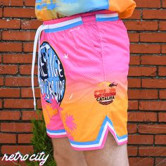 Did we just become new best friends? Yep! Crash the Catalina Wine Mixer in style with these retro mesh shorts. Our Prestige Worldwide shorts are full of color and awesomeness. Features two layers of our buttery-soft, four-way stretch heavyweight retro mesh fabric, deep side pockets, and front drawstring. In-stock and ready to shipShips within 24 hours. Summer Athletic Shorts With Built-in Shorts For Streetwear, Multicolor Athletic Shorts For Streetwear, Retro Streetwear Bottoms With Built-in Shorts, Pink Mesh Bottoms For Spring, Retro Streetwear Shorts For Summer, Casual Mesh Shorts For Streetwear, Retro Summer Streetwear Shorts, Casual Mesh Shorts, Short Mesh Bottoms For Spring