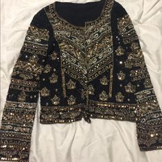 Reposhing This Item I Purchased From @Nacole11. Loved It, But Ready To Rotate For Something New. Questions? Leave A Comment Below! Luxury Bohemian Embellished Outerwear, Festive Black Outerwear With Intricate Embroidery, Festive Embellished Gold Outerwear, Festive Gold Embroidered Outerwear, Fitted Gold Embroidered Outerwear, Calypso St Barth, Embellished Jacket, St Barth, Kurti Designs