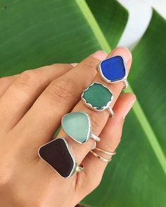 These sea glass rings are all "made from scratch" with fine silver bezels & sterling silver or 14k gold filled rings bands. Sea Glass Rings, Rings Bands, Made From Scratch, Gold Filled Ring