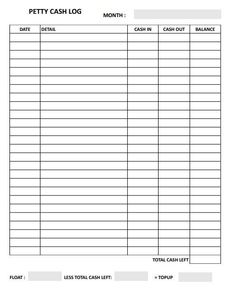 a printable petty cash log is shown in this image, it shows the number of items