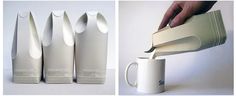 three different views of the same product being made out of paper and then put in a coffee mug