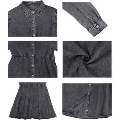 Elevate your casual chic with this Button-Down Tiered Denim Shirt Dress. Crafted from snow wash denim fabric, this dress offers a breathable and comfortable fit, perfect for all-day wear. With its loose tunic silhouette and flattering babydoll style, it's a versatile piece suitable for any occasion. Slim Fit Casual Cotton Denim Dress, Casual Gray Buttoned Dress, Casual Gray Dresses With Buttons, Casual Gray Dress With Buttons, Loose Tunic, Midi Sundress, Maxi Sundress, Babydoll Style, Detailed Sweater