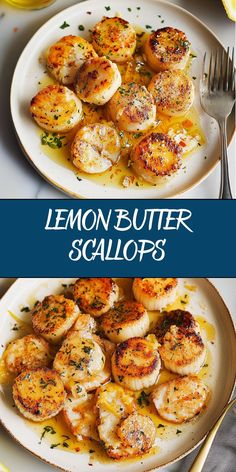 lemon butter scallops on a white plate