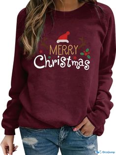 Orcajump - Christmas Letter Print Pullover Sweatshirt, Casual Raglan Sleeve Crew Neck Sweatshirt For Fall & Winter, Women's Clothing Christmas Letter, Christmas Lettering, Print Pullover, Winter Women, Letter Print, Pullover Sweatshirt, Raglan Sleeve, Letter Prints, Crew Neck Sweatshirt