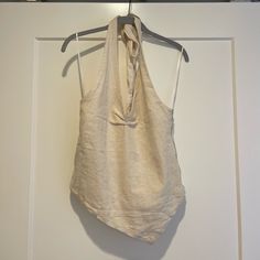 Never Worn Length: ~27 Inches Zipper Is On The Side Linen Halter Neck Top For Beach, Zara Summer Halter Neck Tops, Zara Neutral Tops For Summer, Zara Summer Tops In Neutral Color, Cream Linen Summer Tops, Zara Neutral Summer Top, Zara Halter Neck Top For Vacation, Beige Halter Neck Top For Day Out, Cream Halter Neck Top For Summer