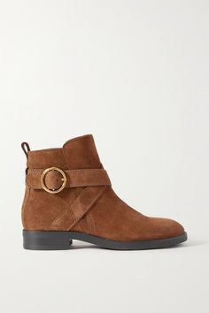 Brown Lyna suede ankle boots | SEE BY CHLOÉ | NET-A-PORTER Orthopedic Boots, Suede Set, Capsule Wardrobe Casual, Chloe Boots, Ankle Boots Dress, Chloe Brown, Basic Shoes, Chloe Shoes, Shoes Boots Ankle