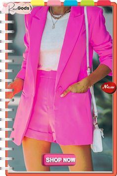 Standards Pocketed Bright Color Blazer Shorts Suit Womens Pant Suits Fashion, Solid Color Summer Blazer, Casual Pink Summer Blazer, Womens Pant Suits, Summer Blazer, Pant Suits, Singapore Malaysia, Pantsuits For Women, Style Upgrade