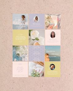 the wedding brochure is displayed on top of a beige background with white flowers