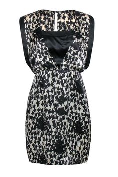 Current Boutique-Reiss - Black & White Patterned Silk Satin Layered Cocktail Dress Sz 8 Chic Satin Lined Dress, Chic Lined Satin Dress, Black Satin Dress For Spring Party, Glamorous Black Silk Mini Dress, Chic Satin Lined Mini Dress, Chic Lined Satin Mini Dress, Chic Silk Mini Dress For Party Season, Chic Satin Mini Dress, Lined, Chic Fitted Satin Dress