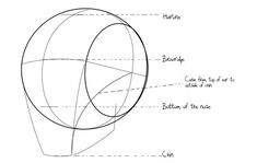 a drawing of an object with lines and contoured parts labeled in the diagram