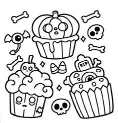 halloween coloring pages with cupcakes and skulls