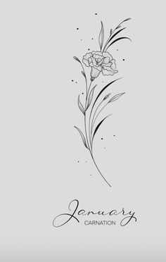 a black and white drawing of flowers with the word january written in cursive writing