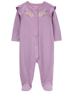 Baby Floral Snap-Up Thermal Sleep & Play - Carter's | Carter's Super Soft Long Sleeve Onesie For Playtime, Soft Fitted Onesie For Playtime, Soft Fitted Onesie For Bedtime, Baby Girl Sleepers, Purple Baby, Blue Birthday, Carters Baby