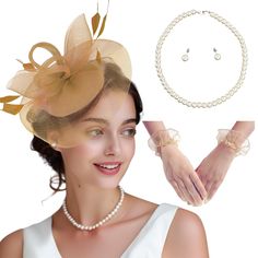 PRICES MAY VARY. 4 Pack Tea Party Accessories: Including 1 fascinator hat, 1 pair short gloves, 1 pair faux pearl earrings, 1 faux pearl necklace, elegant accessories and jewelry set will make you look more charming. Vintage Fascinator Headband: Women's fascinator with detachable headband and clip, you can wear it in 2 different ways, embellished with flower veil and feathers, exquisite addition to your beautiful hairstyle. Delicate Gloves & Jewelry: Short lace mesh/satin gloves, glossy artifici Women Tea Party, Navy Gloves, Floral Gloves, Beige Gloves, Satin Gloves, Flower Veil, Short Gloves, Derby Fascinator, Beautiful Hairstyle