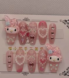 Cartoon Figure Press On Nails Get ready to add a fun and adorable touch to your manicure with these Cartoon Figure Press On Nails. Effortlessly apply and enjoy a playful look with cute cartoon characters. No need for a trip to the salon, these nails can be easily applied at home. Size Thumb Index finger Middle finger Ring finger Little Finger XS 14mm 11mm 11mm 11mm 9mm S 15mm 12mm 12mm 12mm 9mm M 16mm 12mm 13mm 12mm 9mm L 17mm 13mm 14mm 13mm 10mm Shopee Finds, Koleksi Makeup, Paznokcie Hello Kitty, Nail Salon Design, Anime Nails, Melody Hello Kitty, Hello Kitty Nails, Pretty Gel Nails, Really Cute Nails