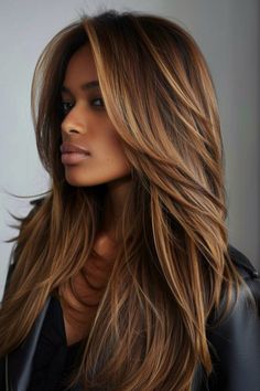 Caramel balayage highlights bring warmth and depth to your haircreating a softnatural-looking gradient that Dark Hair With Caramel And Blonde Highlights, Fall Bronde Balayage Long Hair, Highlight Caramel Hair, Beyonce Caramel Hair, Hair Color Ideas For Brunettes With Red Copper Caramel Highlights, Different Hair Colors Ideas, Orange Copper Hair Color With Highlights, Ombre Hair Brown To Caramel, Golden Brown With Blonde Highlights