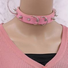 This Unique Piece Is A Wonderful Addition To Your Wardrobe And Your Style; Sure To Get Lots Of Compliments! Gsunn350000hj3y Pink Spiked Choker, Leather Collar Necklace, Silhouette Necklace, Heart Costume, Abstract Pendant, Pink Choker, Velvet Choker Necklaces, Necklaces Women, Layered Necklace Set