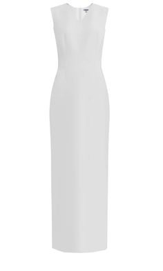 Kofi V-Neck Ankle Length Couture Sheath Dress – Caeli Couture White Dress Bridesmaid, White Dress With Sleeves, White Knee Length Dress, White Fitted Dress, Dress Couture, White Bridal Dresses, Duchess Satin, Off White Dresses, Timeless Dress