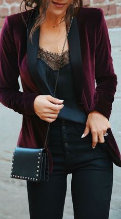 Fashion Inspo Casual, Andee Layne, Holiday Picks, Black Lace Cami, Blazer Outfit, Spring Look, Velvet Blazer, Black Women Fashion, Womens Fashion For Work