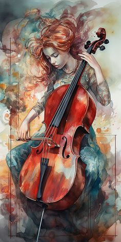 a painting of a woman playing the cello