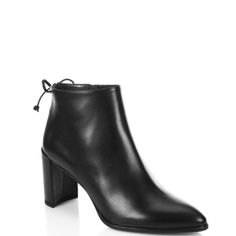 Stuart Weitzman Sophisticated Point Toe Leather Booties Back Ankle Tie Closure, Self-Covered Block Heel, 2.5" (63mm) Color: Black. Size: 9. New With Box. Made In Spain. Black Mid-calf Boots With Padded Heel And Pointed Toe, Black Heeled Boots With 4-inch Heel And Pointed Toe, Black Pointed Toe Booties With 4-inch Heel, Stuart Weitzman Shoes, Leather Booties, Stuart Weitzman, Block Heels, Bootie Boots, Ankle Boots