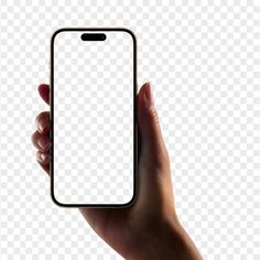 a person's hand holding an iphone with a blank screen on the front and side