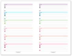 the printable daily planner is shown in pink and blue, with arrows pointing to each other