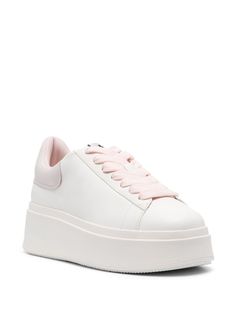 Pink Leather Platform Sneakers For Streetwear, White Leather Round Toe Platform Sneakers, White Platform Sneakers With Contrasting Heel For Streetwear, White Platform Sneakers With Contrast Sole For Spring, Pink Leather Platform Sneakers With Vulcanized Sole, Pink Platform Sneakers With Textured Sole, Pink High-top Leather Platform Sneakers, Pink Leather High-top Platform Sneakers, Pink High-top Platform Sneakers With Textured Sole