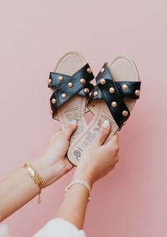 Rollasole Studded Sandal Perfect Handbag, Online Products, Stylish Sandals, Studded Sandals, Palm Beach Sandals, Women Helping Women, Carry Bag, Ribbon Slides, Black Fabric