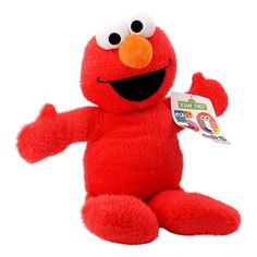 a red stuffed animal with an orange beak