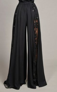 Elphaba Aesthetic, Fancy Pants Outfit, Airy Styles, Wide Leg Pants Pattern, Embroidered Pants, Silk Pants, Silk Crepe, Elie Saab, Palazzo Pants