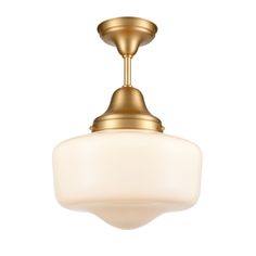 a light fixture with a white glass shade