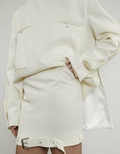 Milky white belted skirt– NOT JUST A LABEL Belted Skirt, Feminine Skirt, High Neck Designs, White Belt, Silk Midi Dress, Skirt Belt, Milky White, Sweater Material, Sweater Blouse