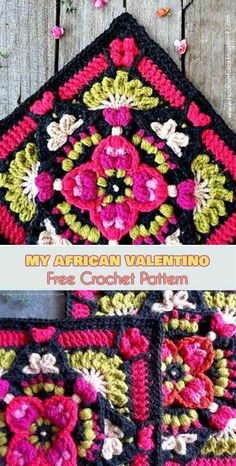 crocheted afghan with flowers and leaves on it, in the shape of a flower